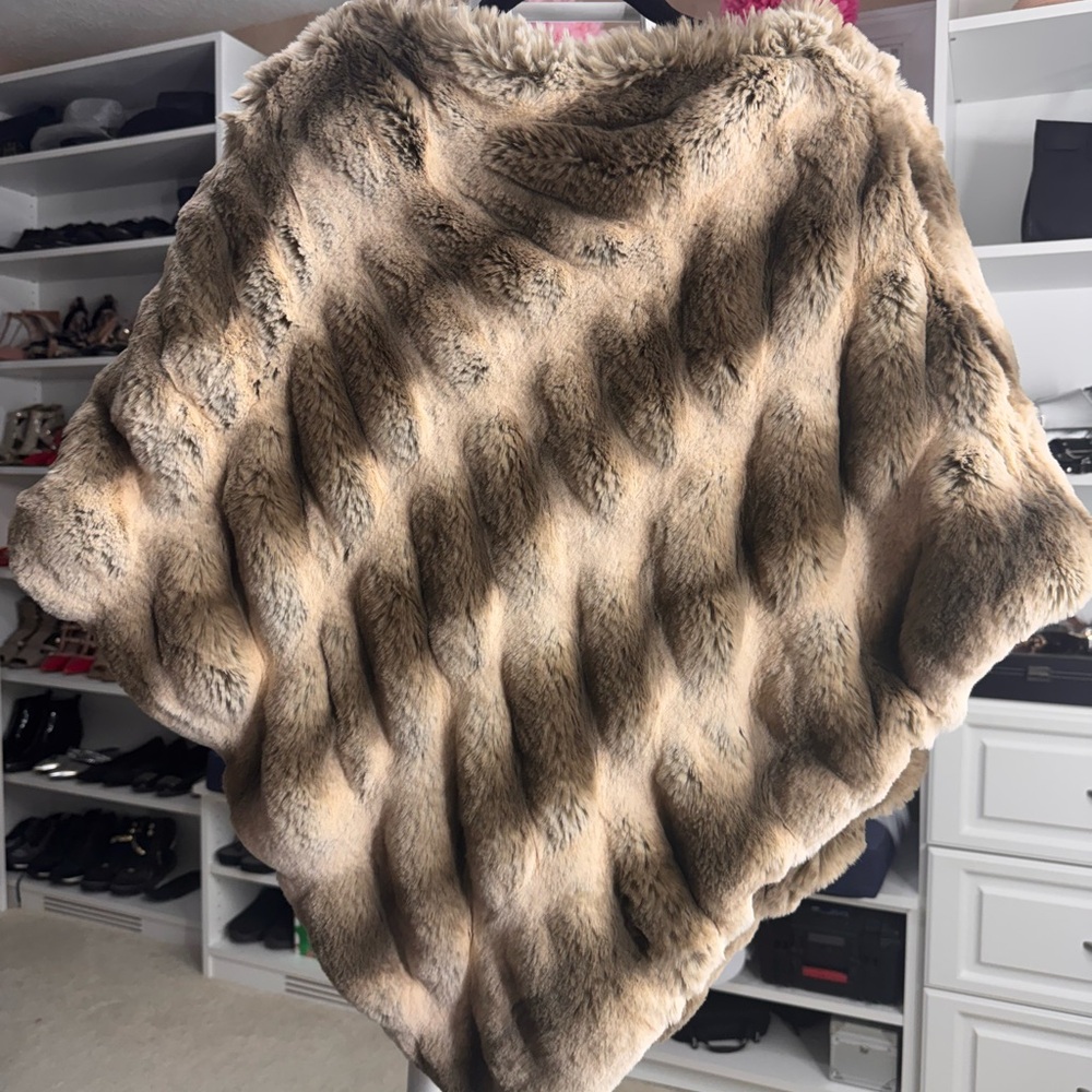 Fabulous Furs Luxurious Faux Fur Poncho - Beige